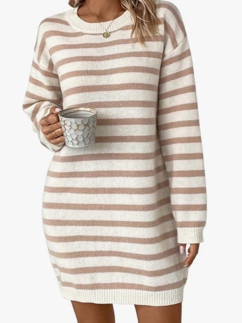 Cozy Striped Crewneck Sweater Dress - Cream & Tan Cozy NWT PREPPY. 🤎🍁🧡 Medium